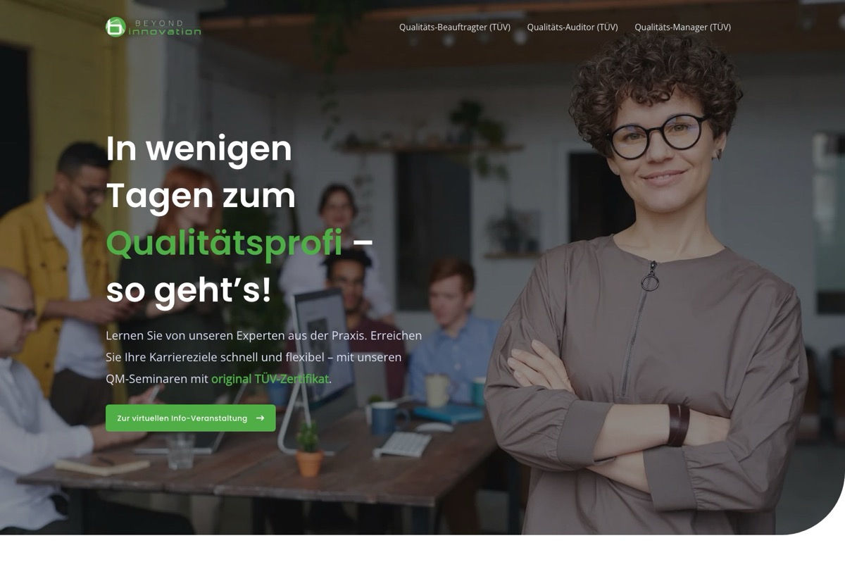 Website-Referenz Beyond Innovation und qmseminare: QM-Seminare und Innovationsschutz aus Kaiserslautern